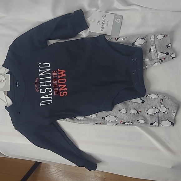 Carter's Baby HO HO HO Dashing Through The Snow 2 Piece set Long Sleeve . Sz 6M - Picture 2 of 4